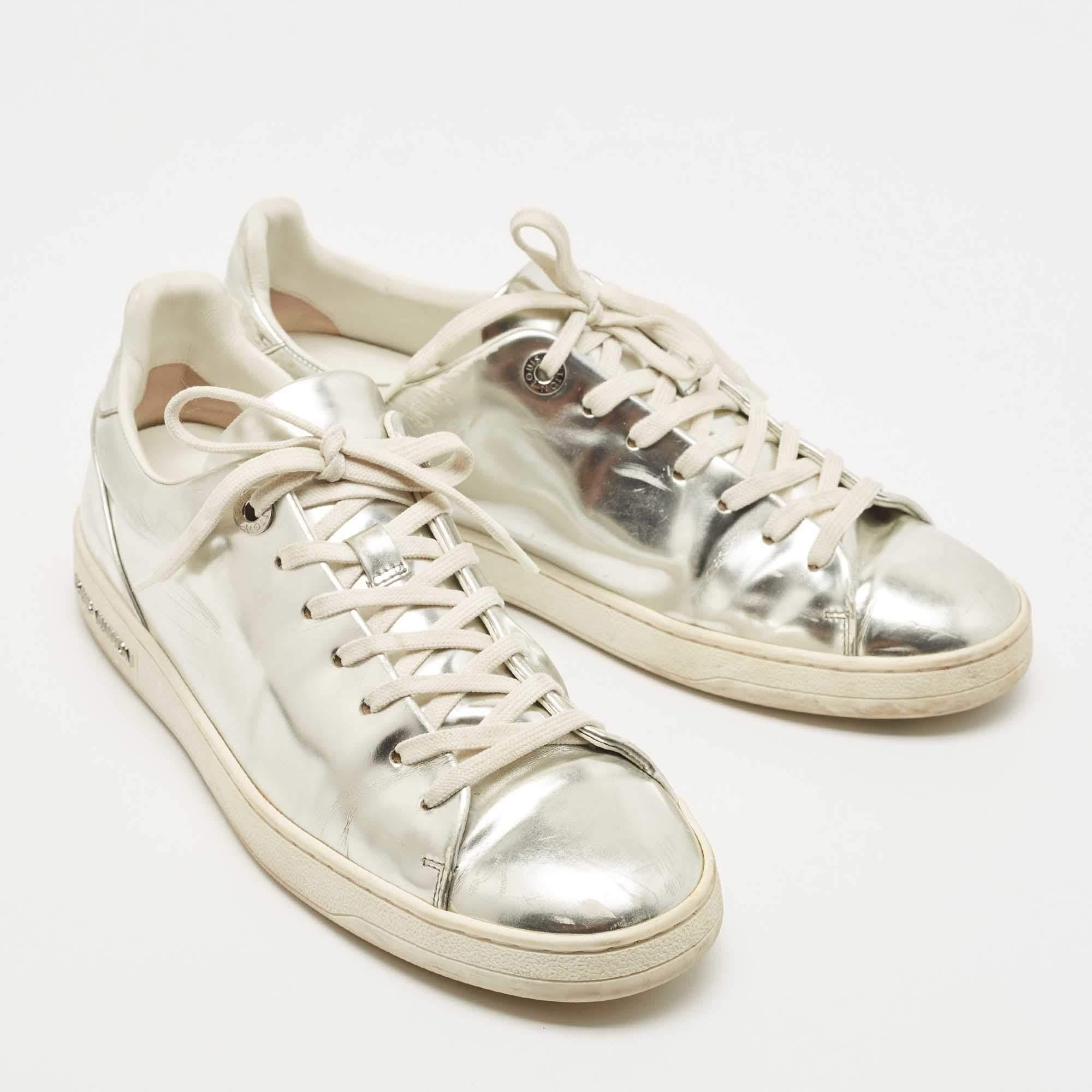 Women's Louis Vuitton Silver Leather Frontrow Sneakers Size 38.5