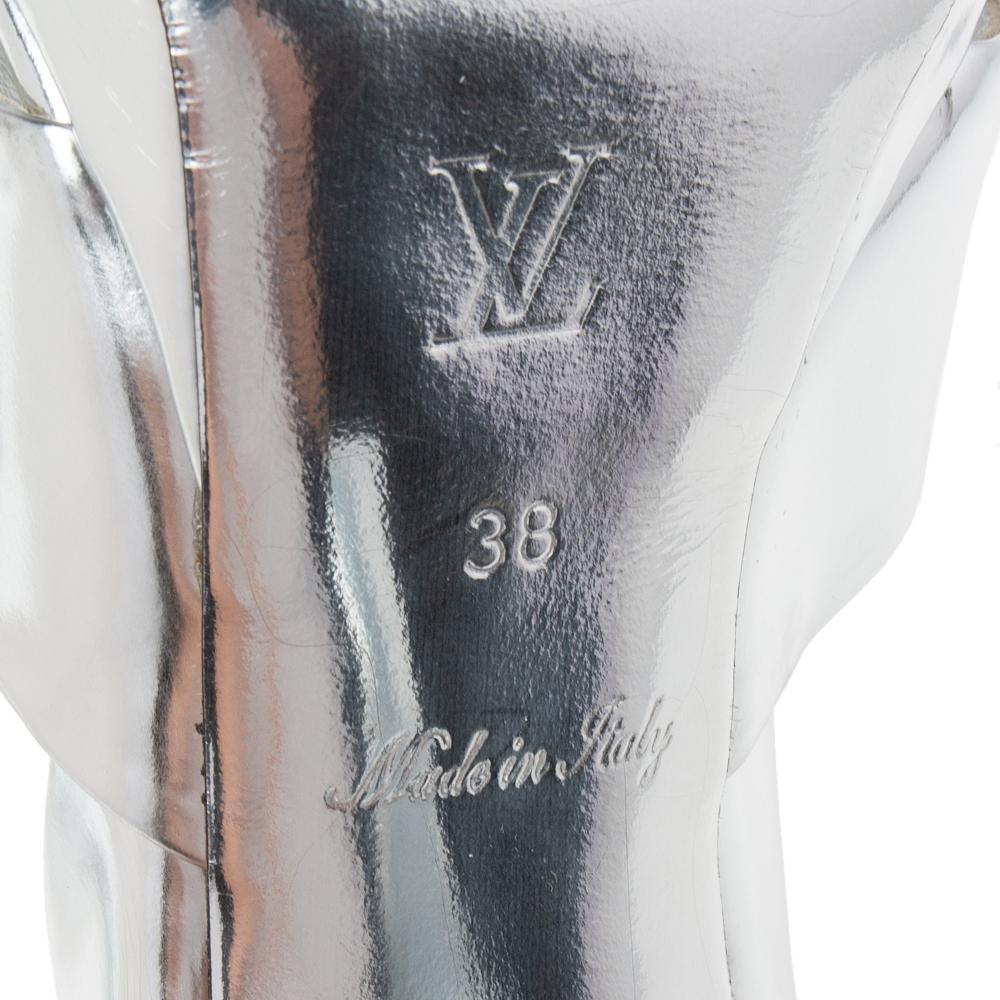 Louis Vuitton Silver Leather Logo Buckle Platform Slingback Sandals Size 38 1