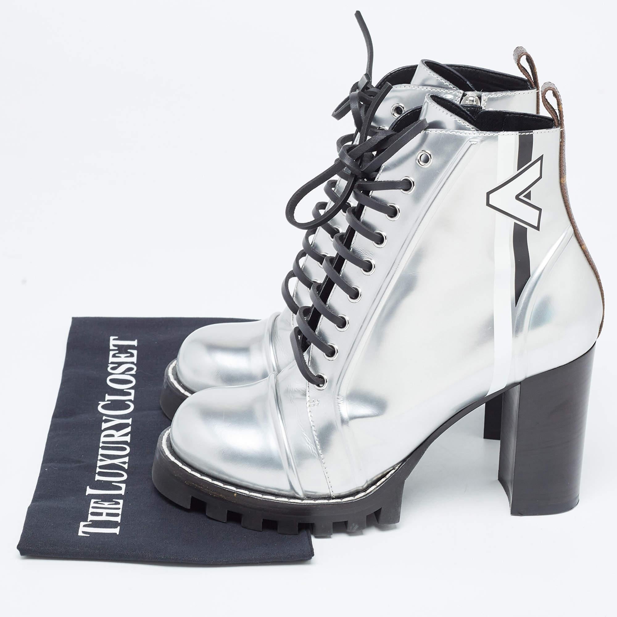 Louis Vuitton Silver Leather Spaceship Ankle Boots Size 40 For Sale 6