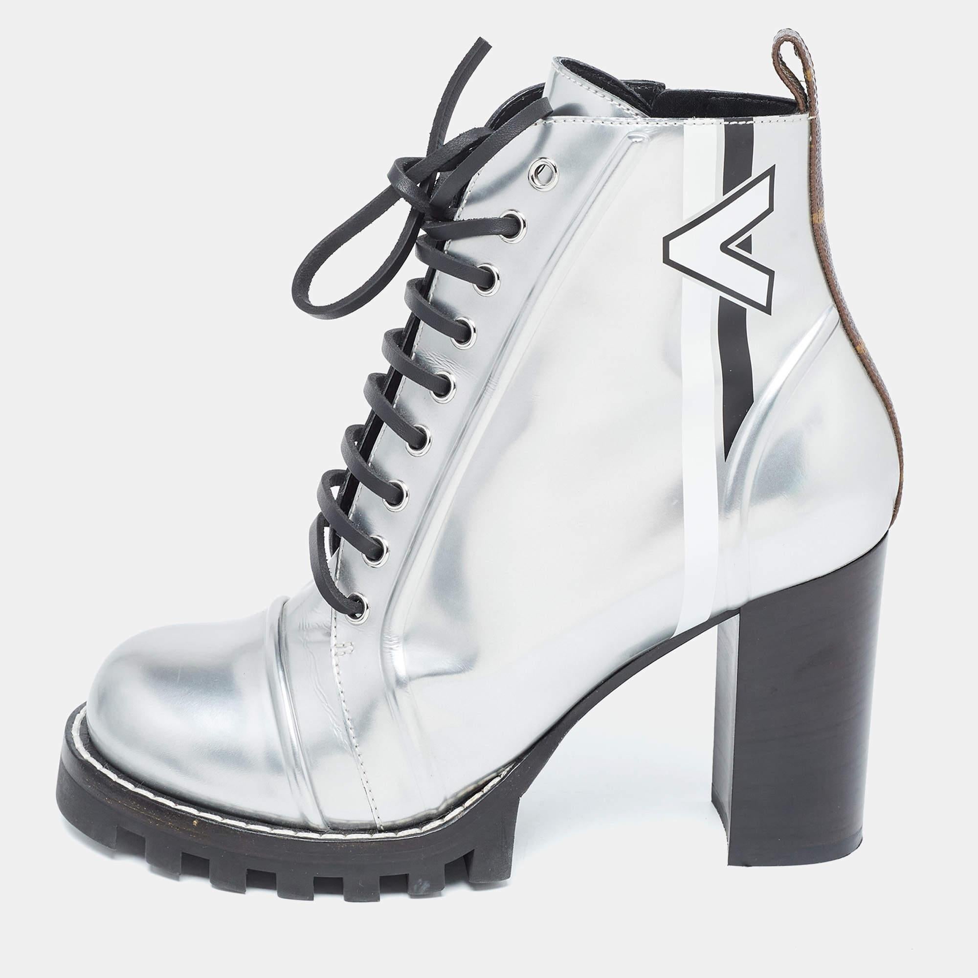 Women's Louis Vuitton Silver Leather Spaceship Ankle Boots Size 40 For Sale