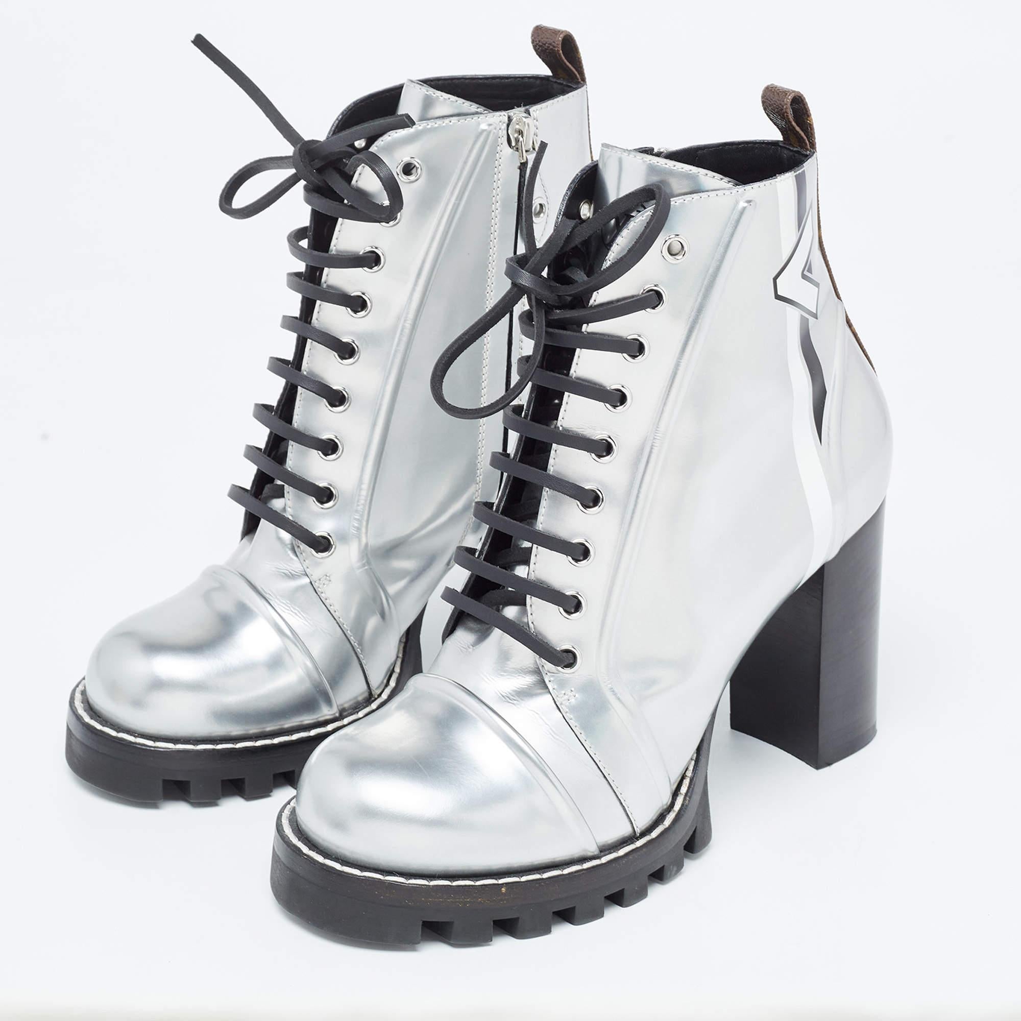 Louis Vuitton Silver Leather Spaceship Ankle Boots Size 40 For Sale 1
