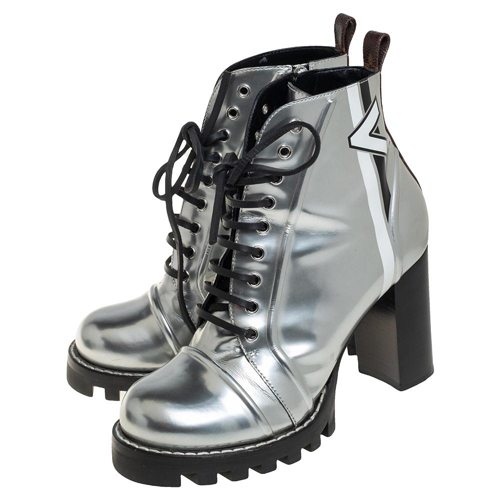 Women's Louis Vuitton Silver Leather Spaceship Ankle Boots Size 40