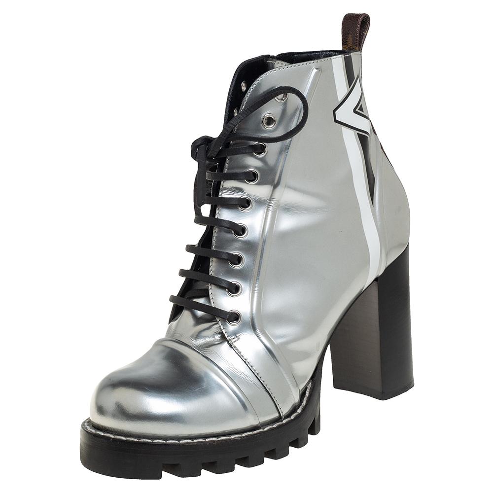 Louis Vuitton Silver Leather Spaceship Ankle Boots Size 40