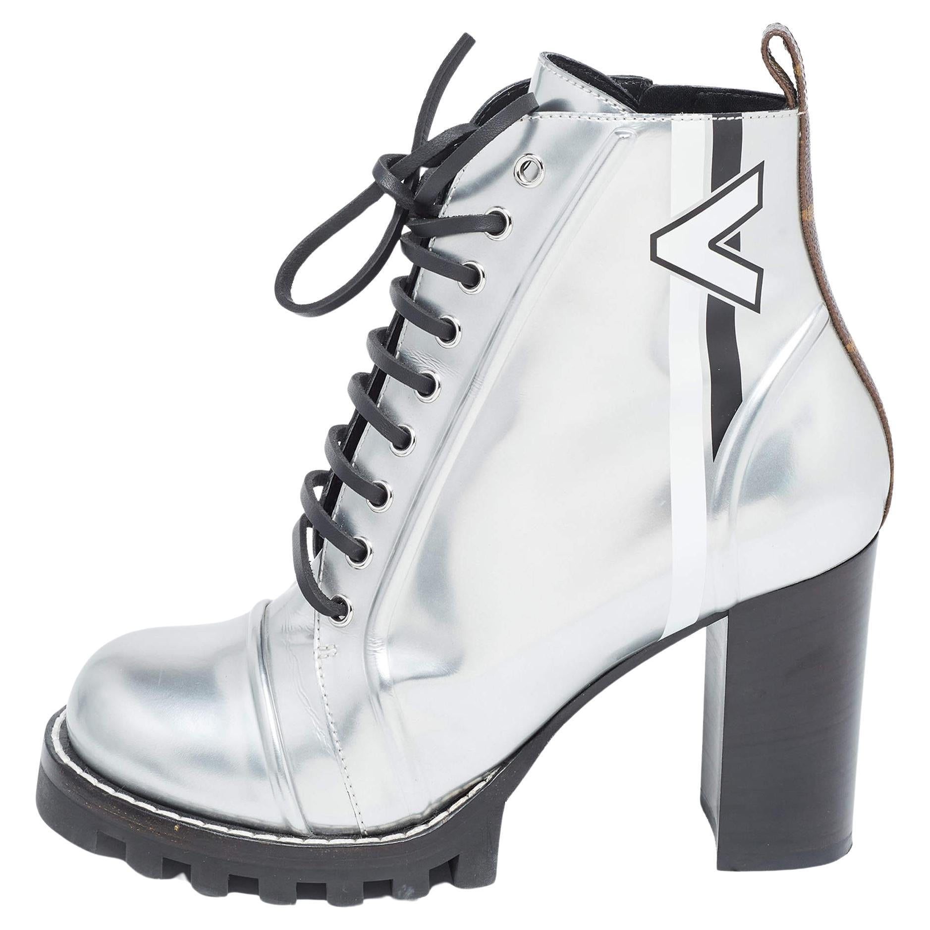 Louis Vuitton Silver Leather Spaceship Ankle Boots Size 40 For Sale