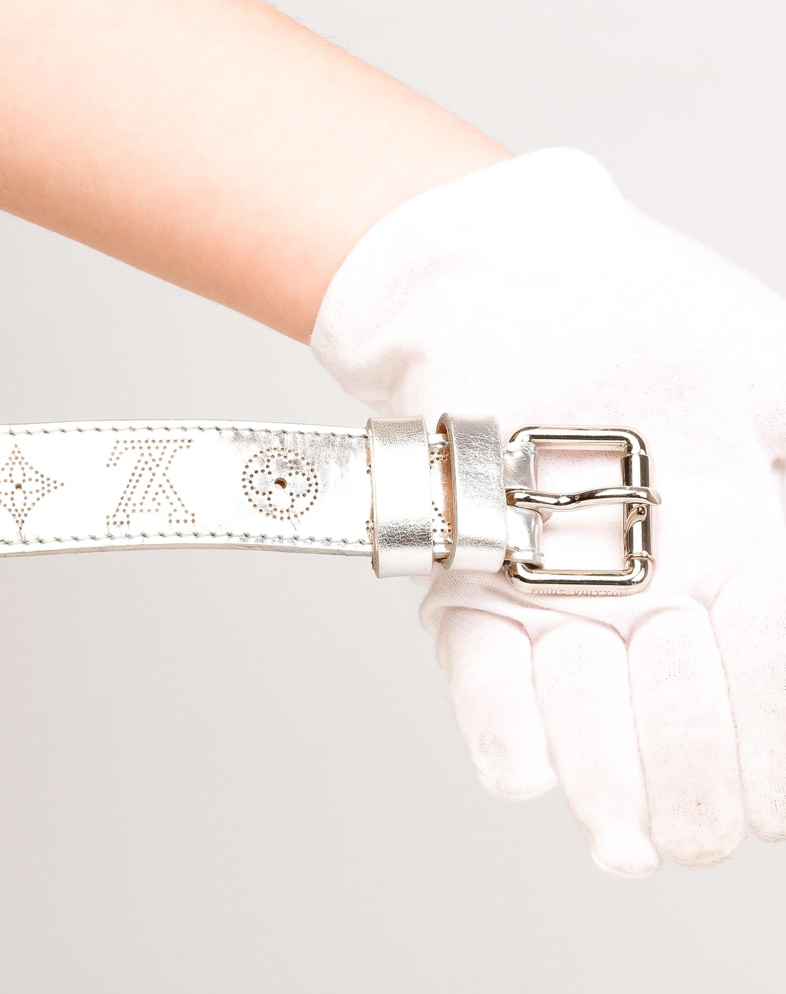 Louis Vuitton Silver Mahina Perforated Metallic Leather Belt (Size 80/32) 1