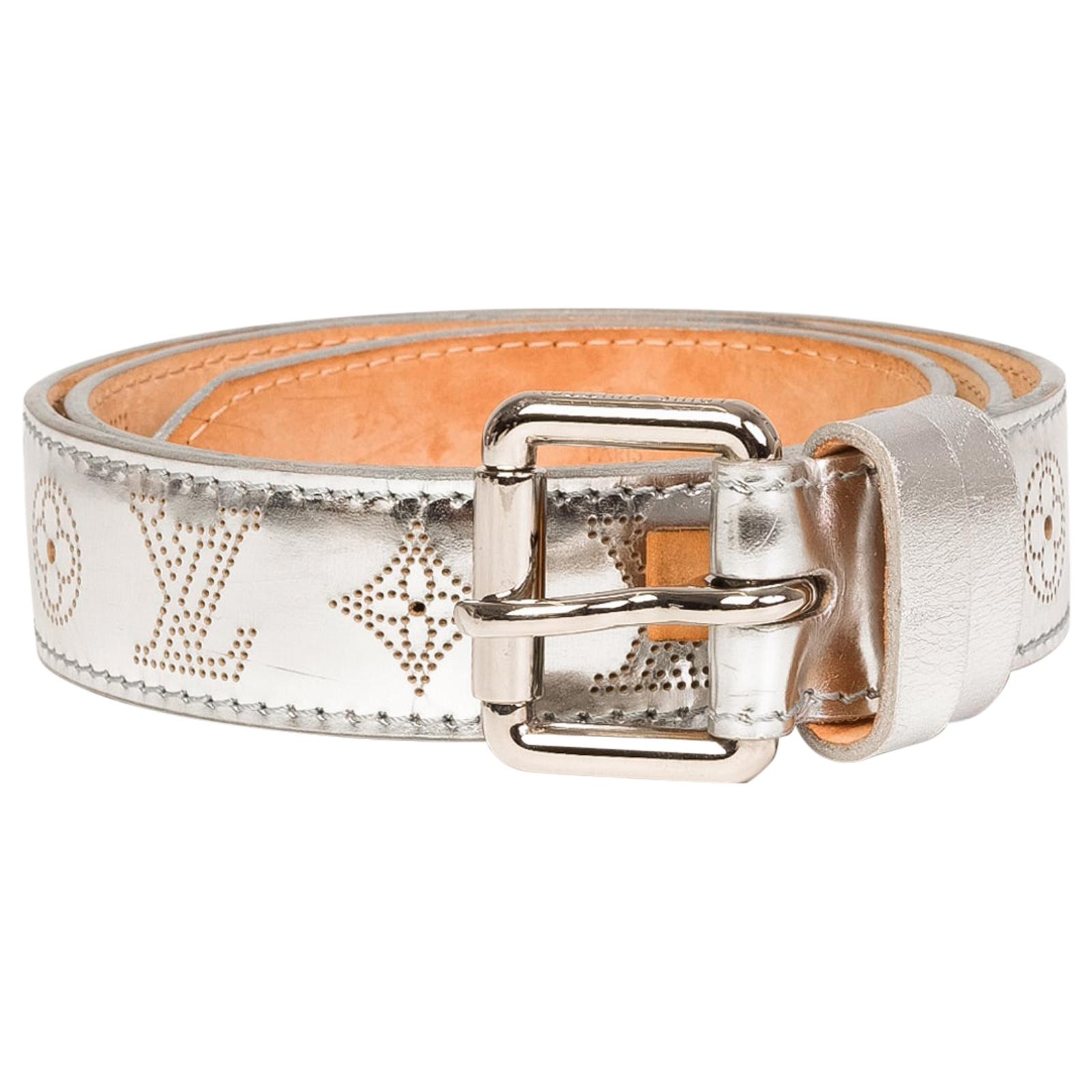 Louis Vuitton Silver Mahina Perforated Metallic Leather Belt (Size 80/32)