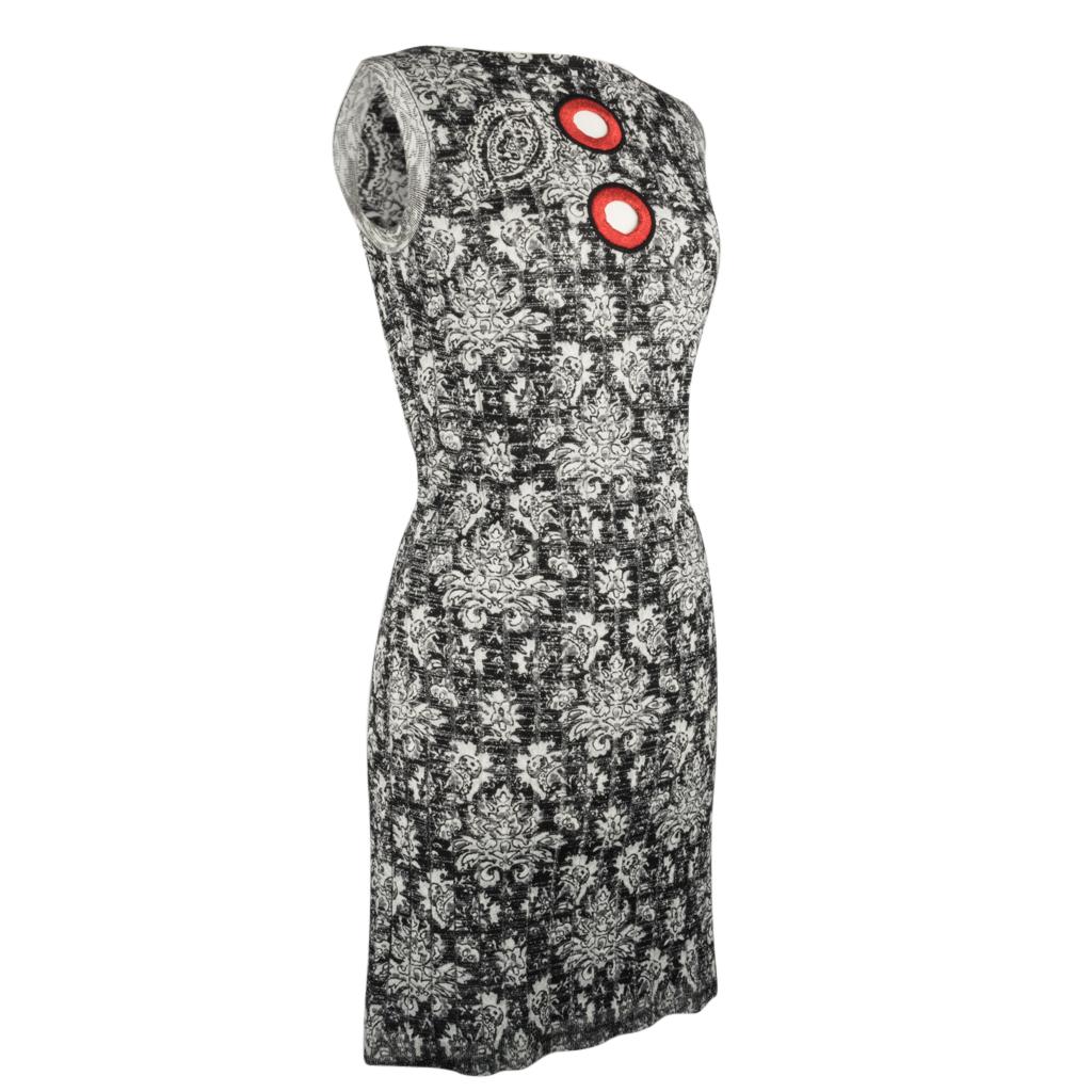 Gray Louis Vuitton Silver Metallic Detail Floral Red Metallic Keyholes Dress S For Sale