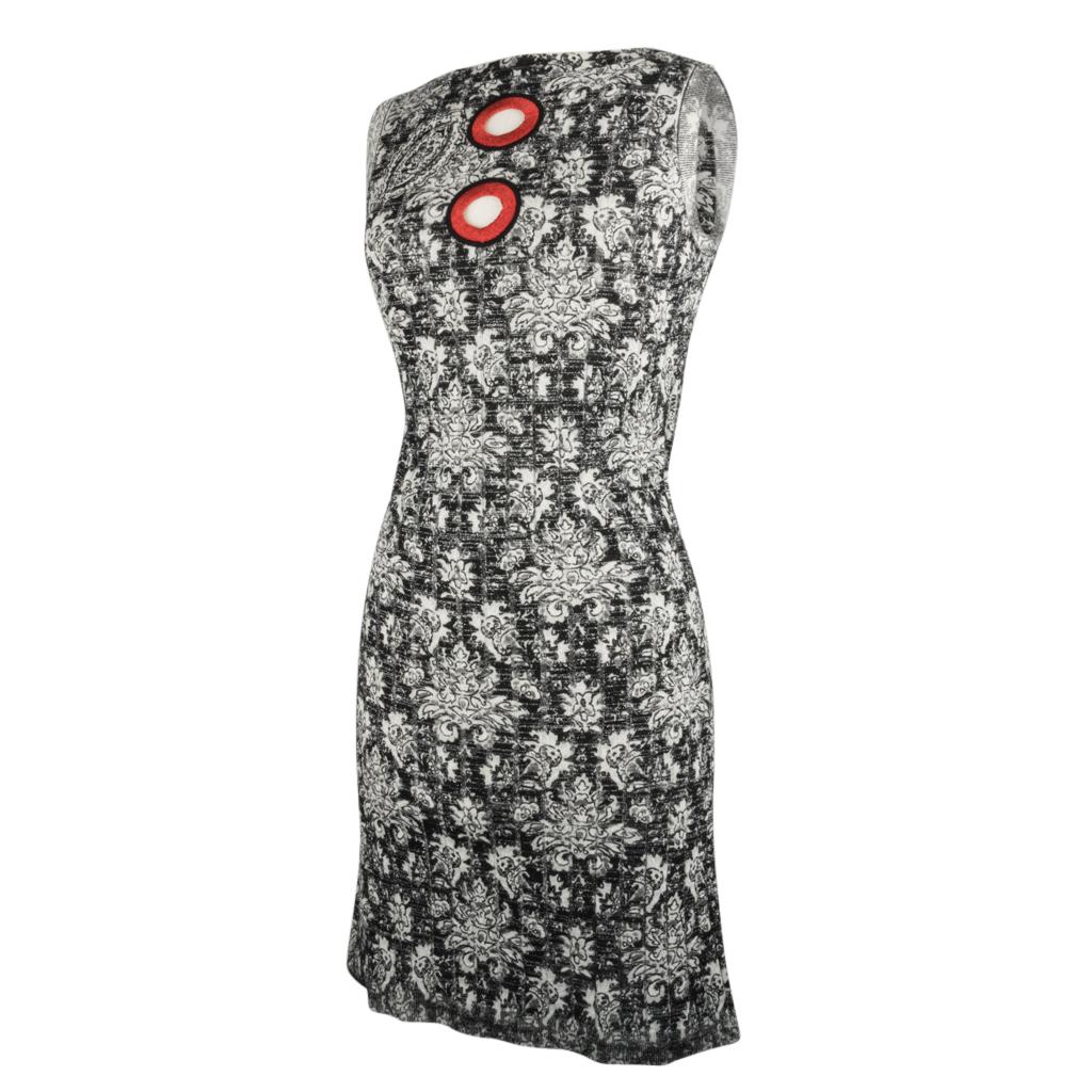 Women's Louis Vuitton Silver Metallic Detail Floral Red Metallic Keyholes Dress S For Sale
