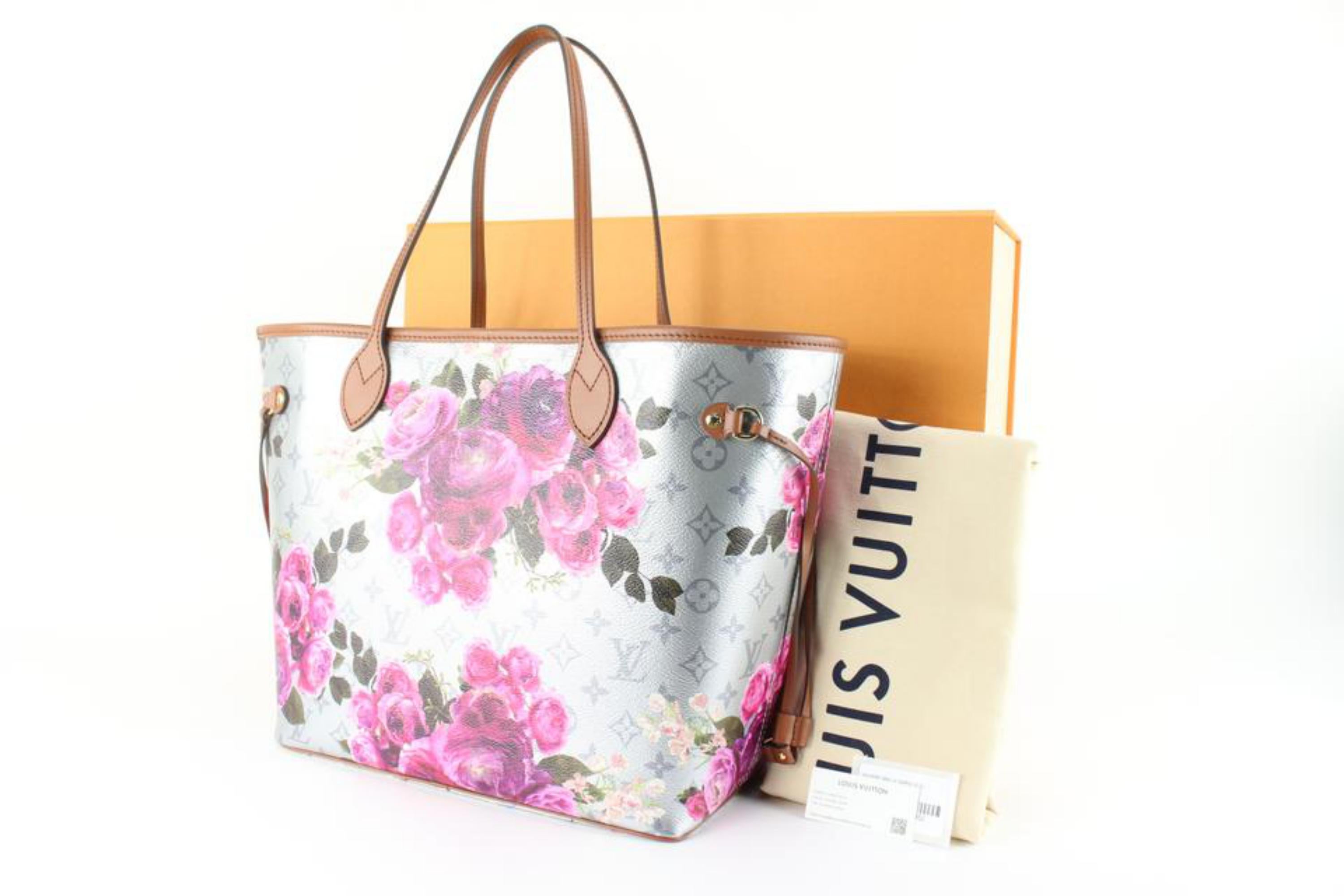 Louis Vuitton Silver Metallic Flower Garden Neverfull MM Tote Bag 8lv89s 5