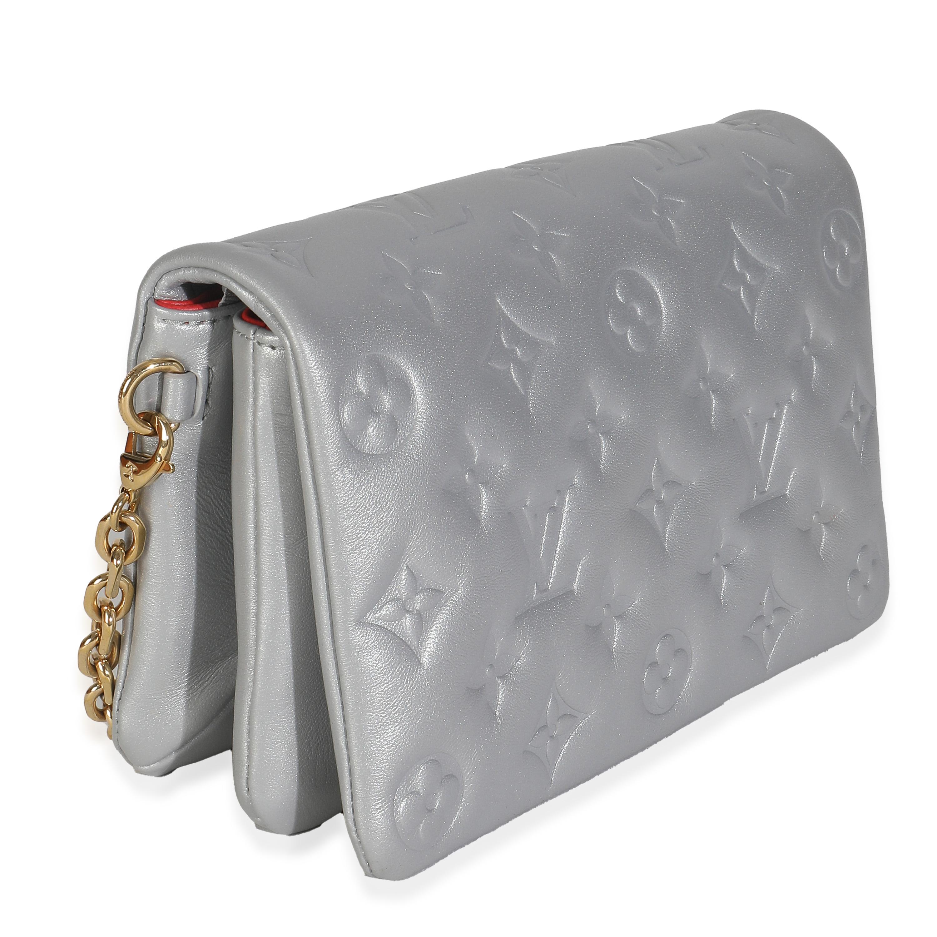 Argento Louis Vuitton Silver Metallic Lambskin Embossed Monogram Pochette Coussin in vendita