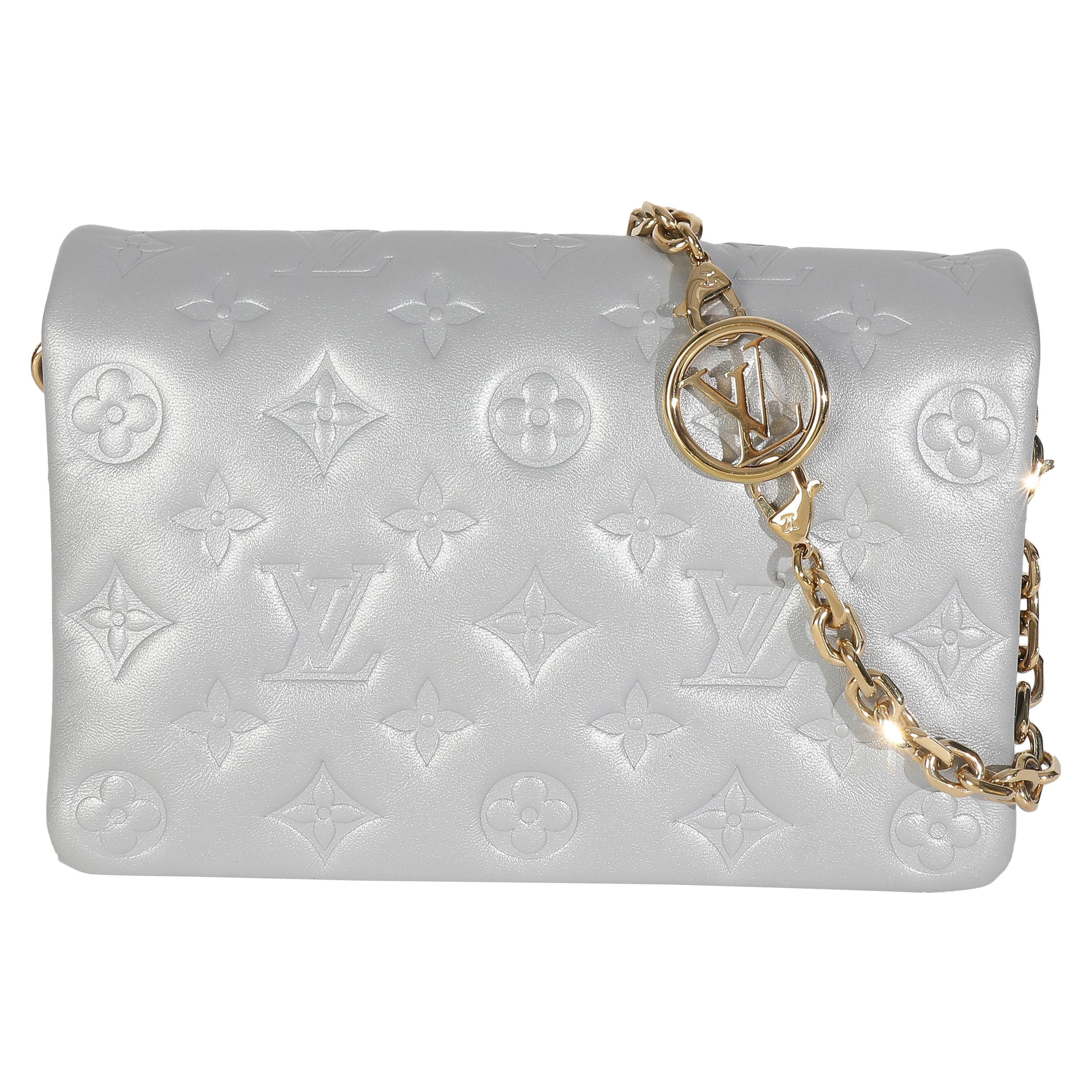 Louis Vuitton Silver Metallic Lambskin Embossed Monogram Pochette Coussin