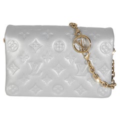 Louis Vuitton Silver Metallic Lambskin Embossed Monogram Pochette Coussin