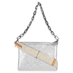 Louis Vuitton Silver Metallic Monogram Embossed Lambskin Coussin PM