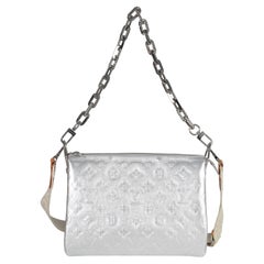 Louis Vuitton Silver Metallic Monogram Embossed Lambskin Coussin PM