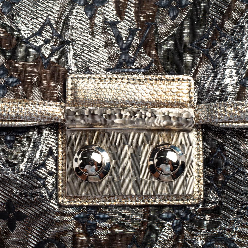 Louis Vuitton Silver Monogram Brocade and Karung Trim Thalie Clutch Bag 6