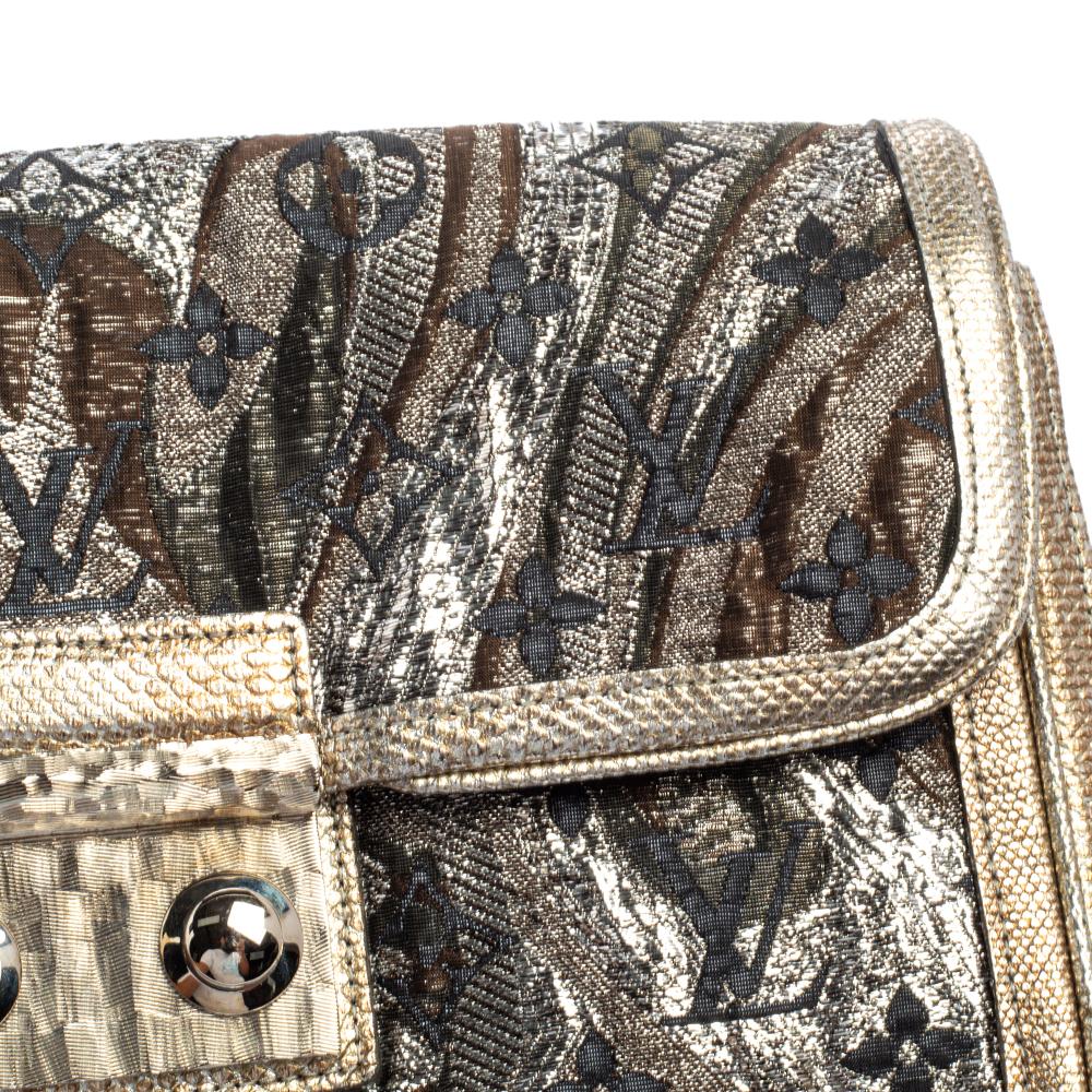 Louis Vuitton Silver Monogram Brocade and Karung Trim Thalie Clutch Bag 10
