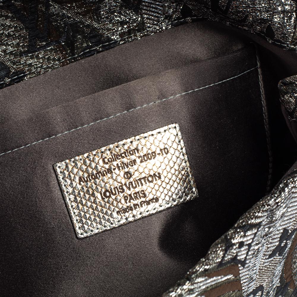 Louis Vuitton Silver Monogram Brocade and Karung Trim Thalie Clutch Bag 4