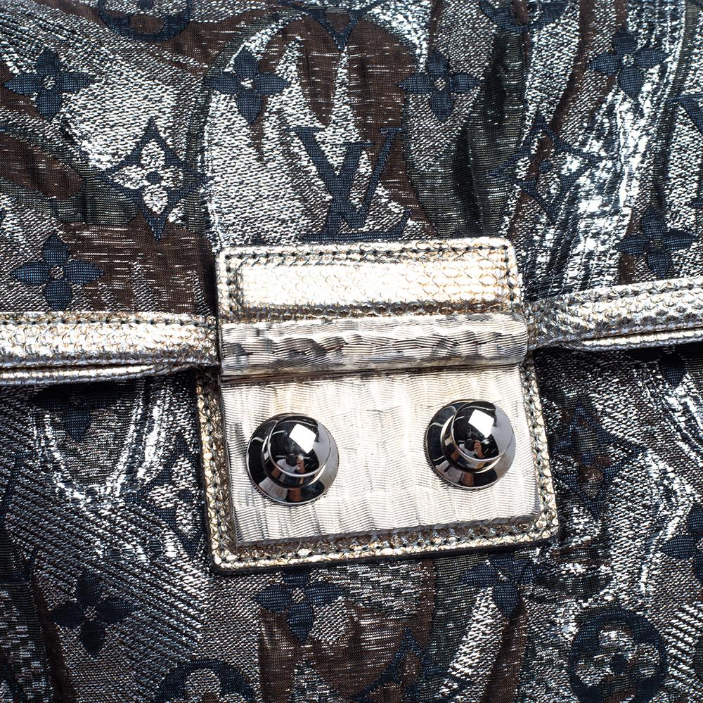 Louis Vuitton Silver Monogram Brocade and Karung Trim Thalie Clutch Bag 5