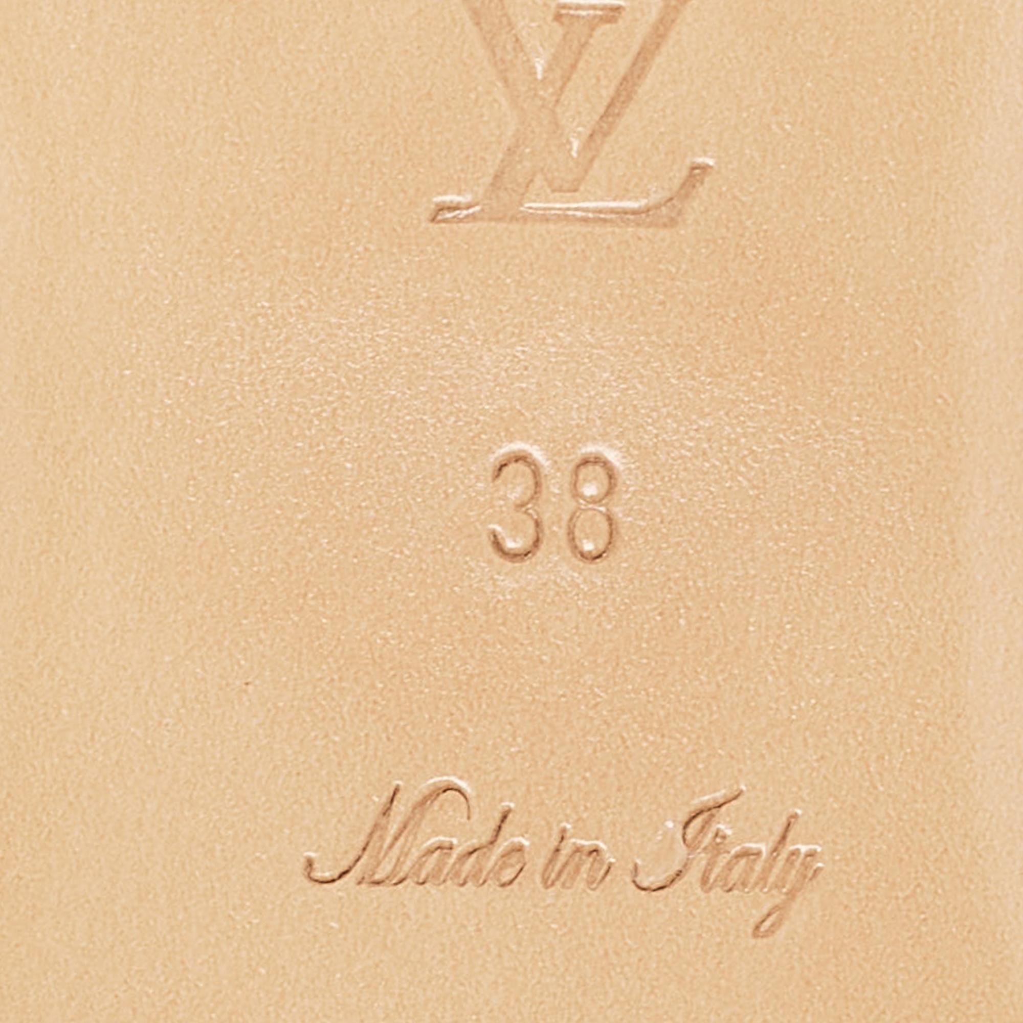 Women's Louis Vuitton Silver Monogram Embossed Leather Revival Flat Slides Size 38