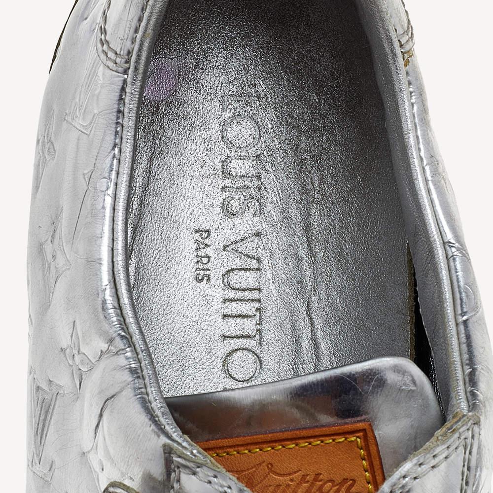 Louis Vuitton Silver Monogram Leather Velcro Strap Low Top Sneakers Size 40 For Sale 1