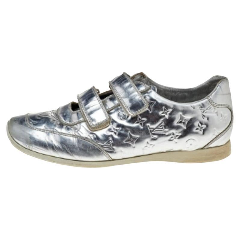 Louis Vuitton Silver Monogram Leather Velcro Strap Low Top Sneakers Size 40