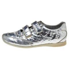 Louis Vuitton Silver Monogram Leather Velcro Strap Low Top Sneakers Size 40