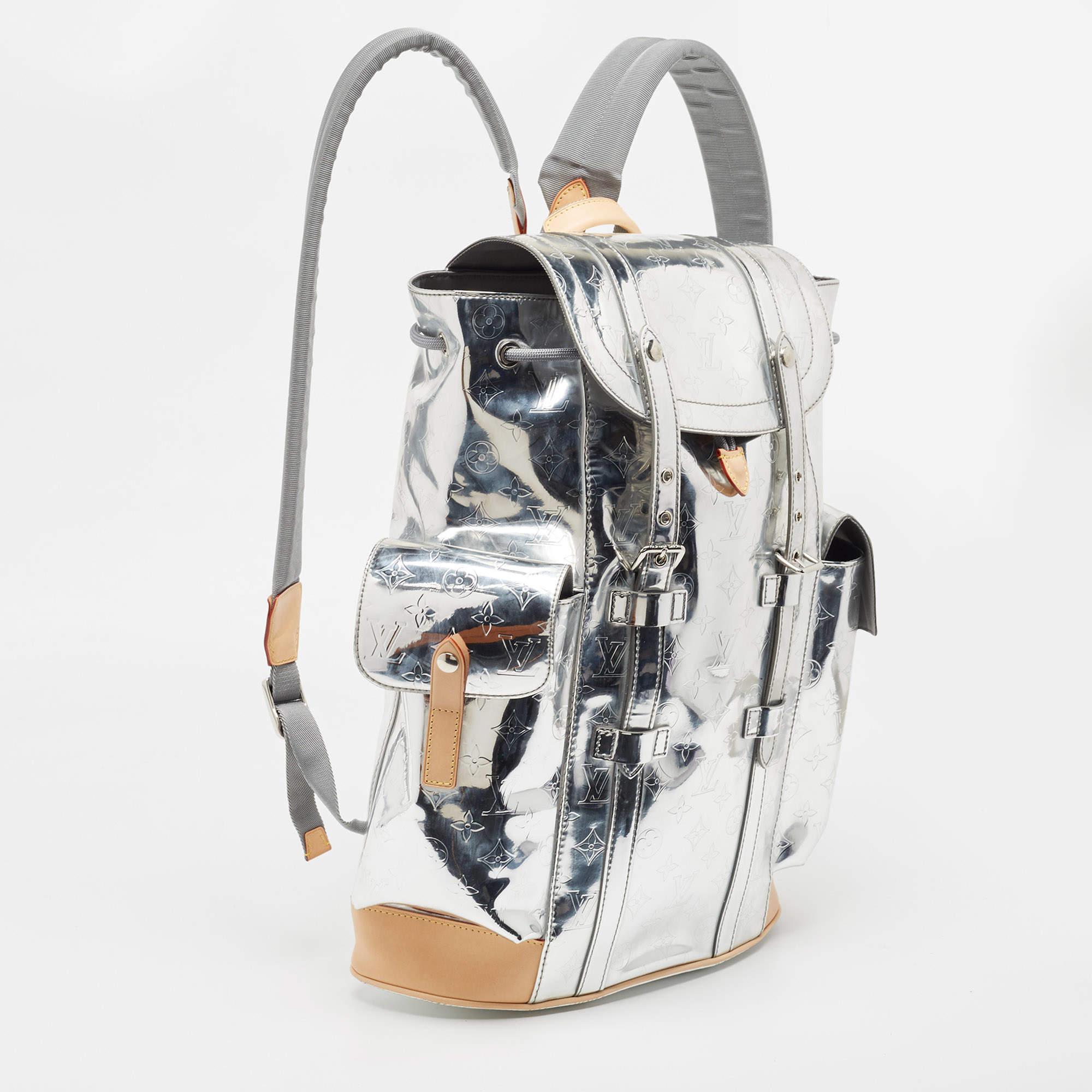 Louis Vuitton Silver Monogram Miroir Christopher MM Backpack For Sale 7