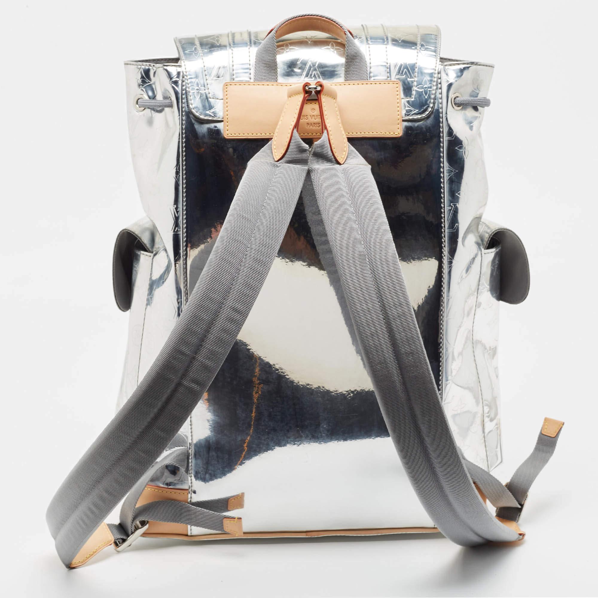 Louis Vuitton Silver Monogram Miroir Christopher MM Backpack For Sale 5