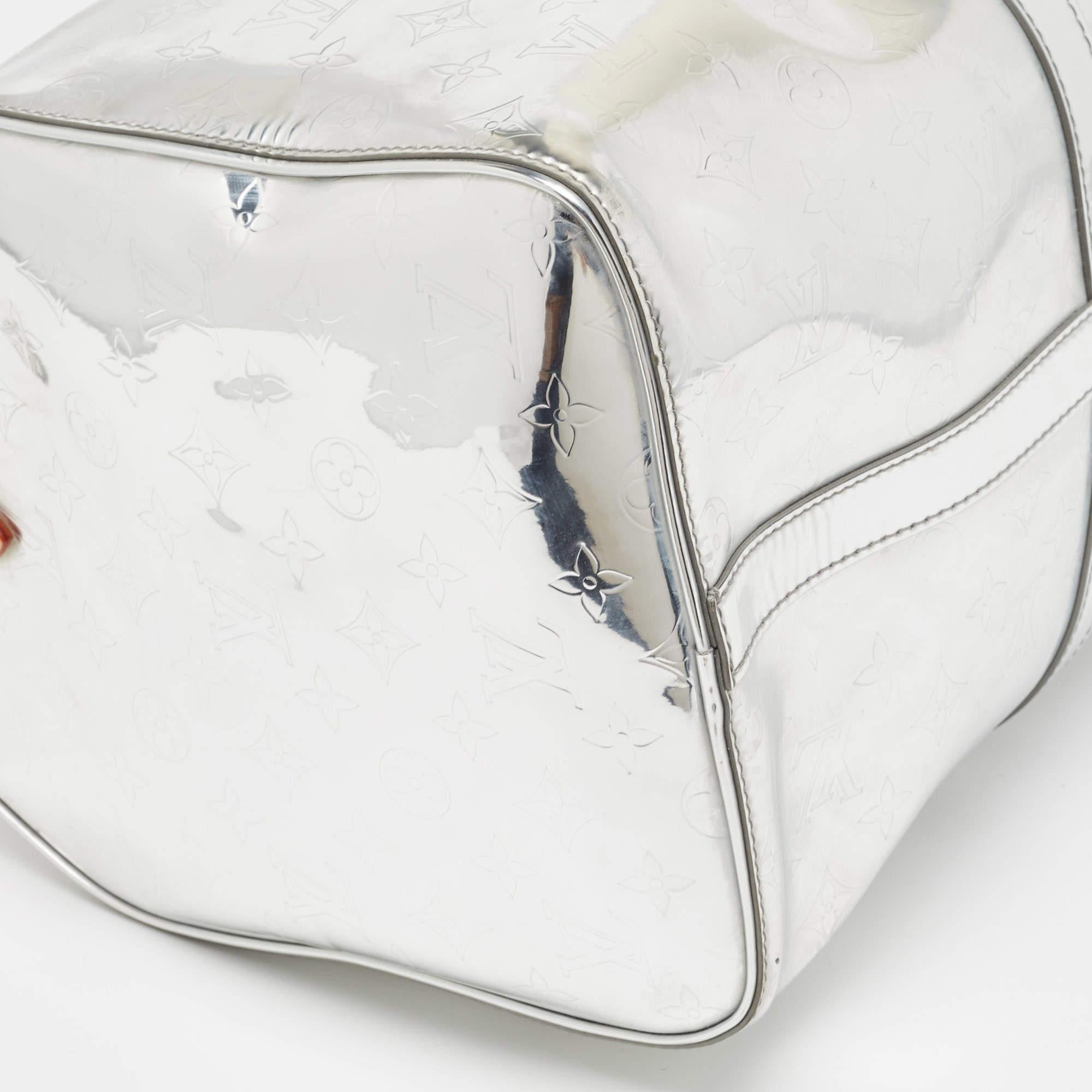 Louis Vuitton Silver Monogram Miroir Keepall Bandouliere 50 Bag For Sale 8
