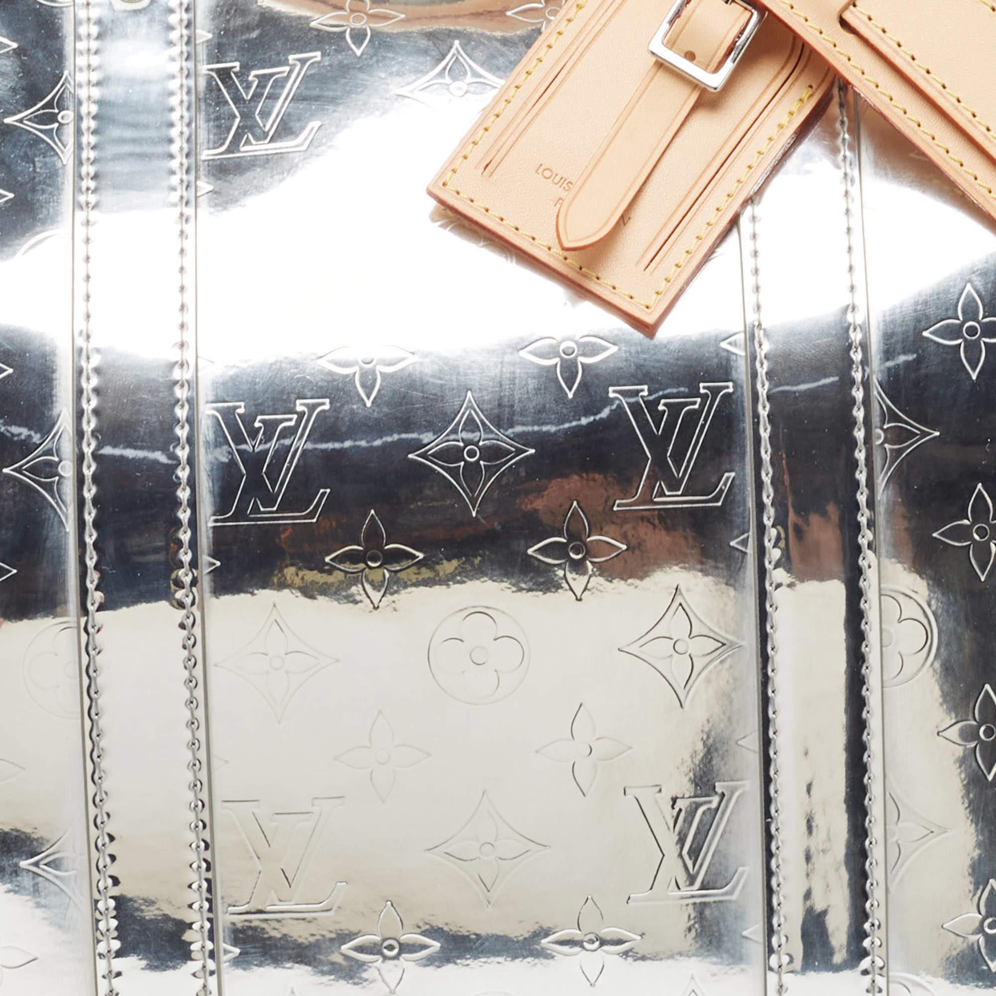Louis Vuitton Silver Monogram Miroir Keepall Bandouliere 50 Bag For Sale 10