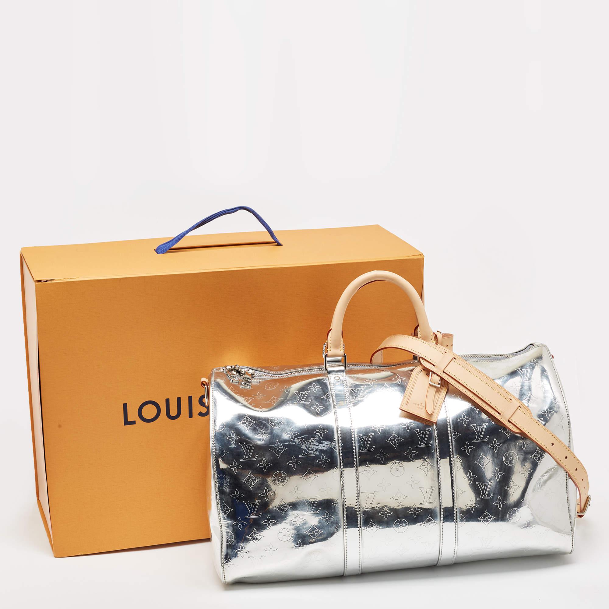Louis Vuitton Silver Monogram Miroir Keepall Bandouliere 50 Bag For Sale 5