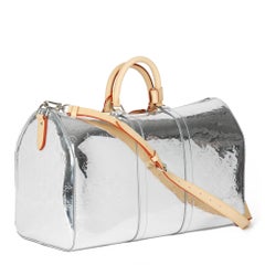 Louis Vuitton SILVER MONOGRAM MIRROR COATED CANVAS & VACHETTA LEATHER KEEPALL 50
