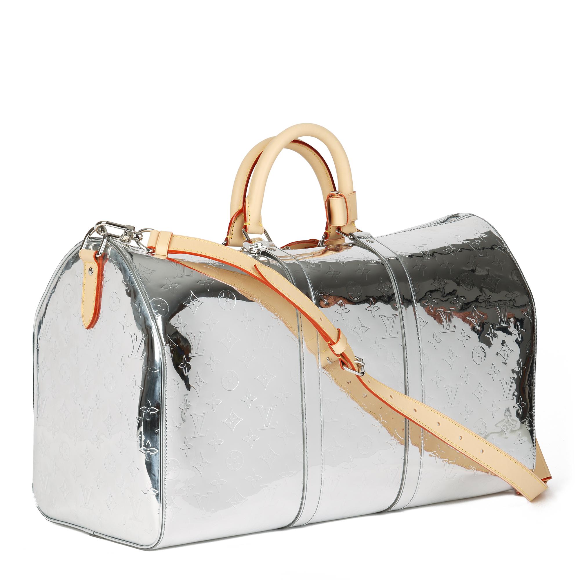 Louis Vuitton Virgil Abloh Silver Monogram Mirror Canvas Keepall Bandoulière 50 Silver Hardware, 2021 (Like New), Handbag