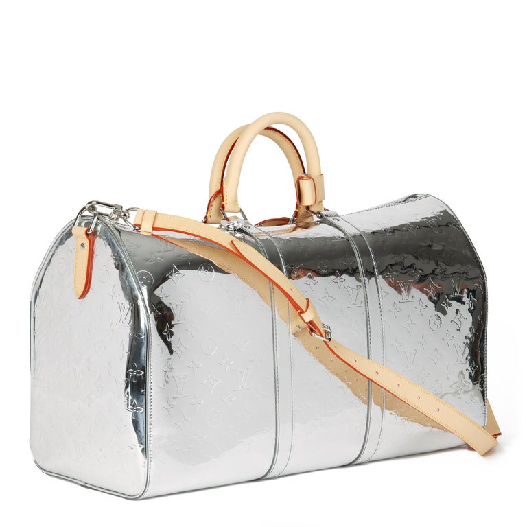 Louis Vuitton Keepall Bandouliere Bag Monogram Mirror Coated Canvas 50  Silver 20229329