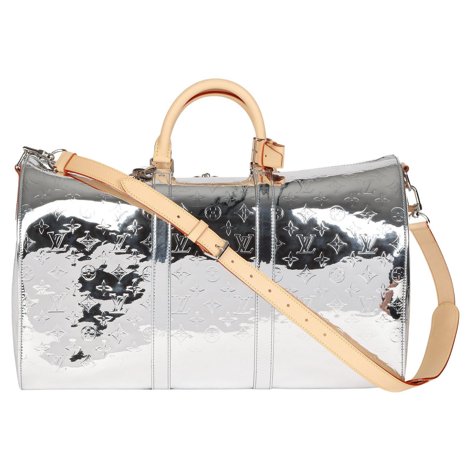 Louis Vuitton Keepall 55 Monogram Miroir Silver Mirror Weekend Travel Duffle  Bag