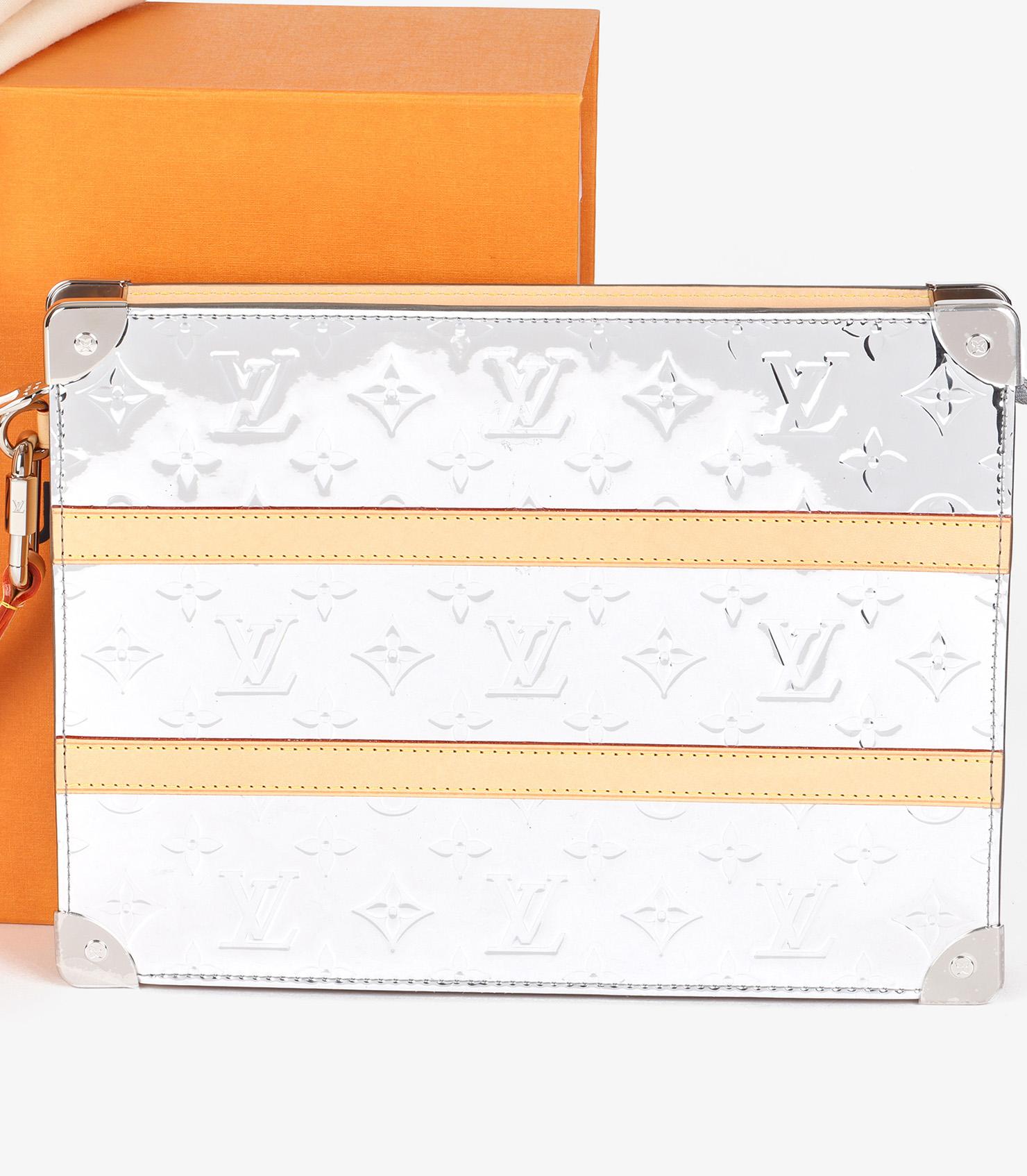 Louis Vuitton Silver Monogram Mirror Vinyl & Vachetta Leather Trunk Pouch 7