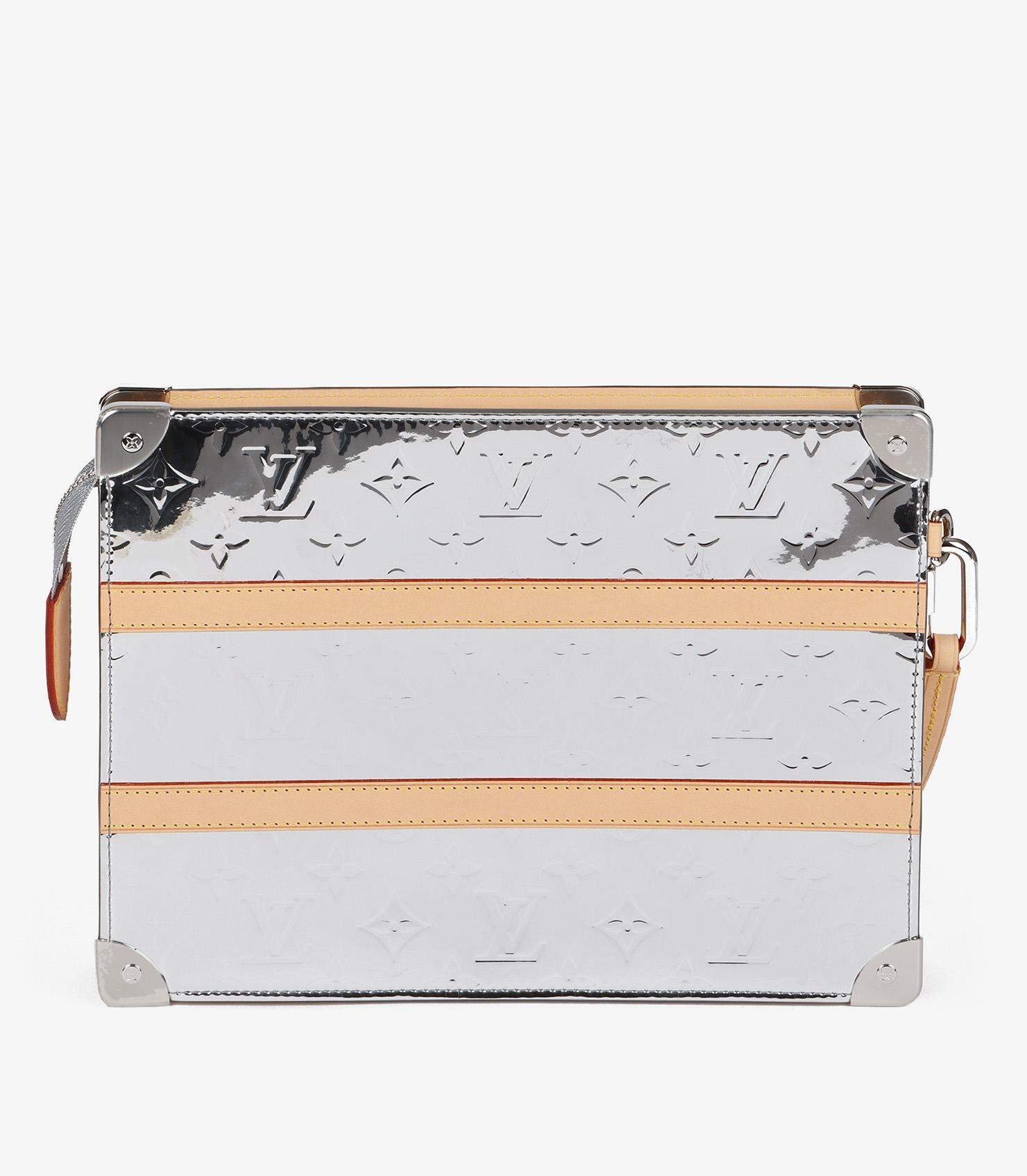 Louis Vuitton Silver Monogram Mirror Vinyl & Vachetta Leather Trunk Pouch 1