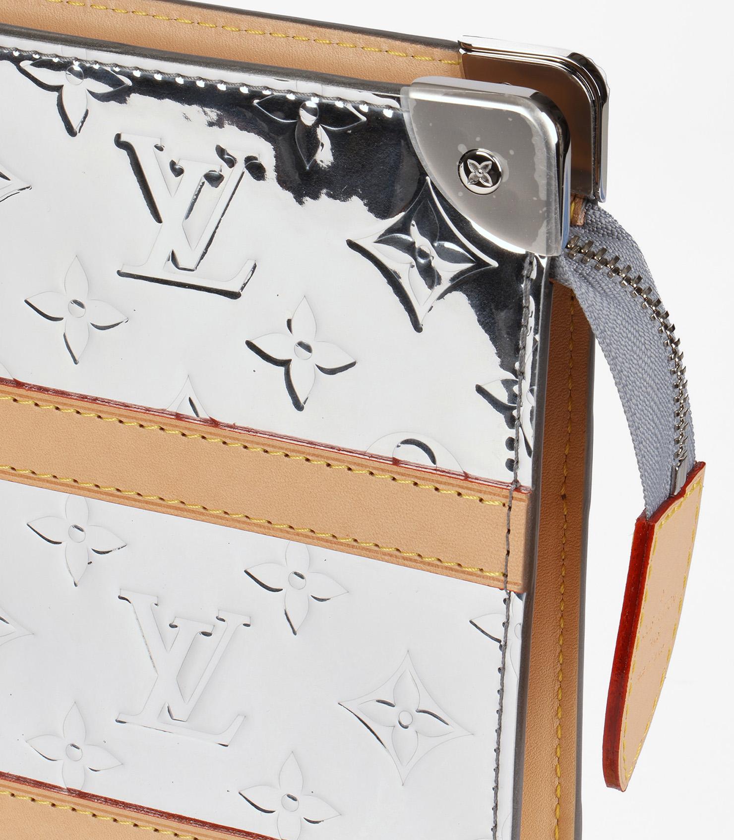 Louis Vuitton Silver Monogram Mirror Vinyl & Vachetta Leather Trunk Pouch 4