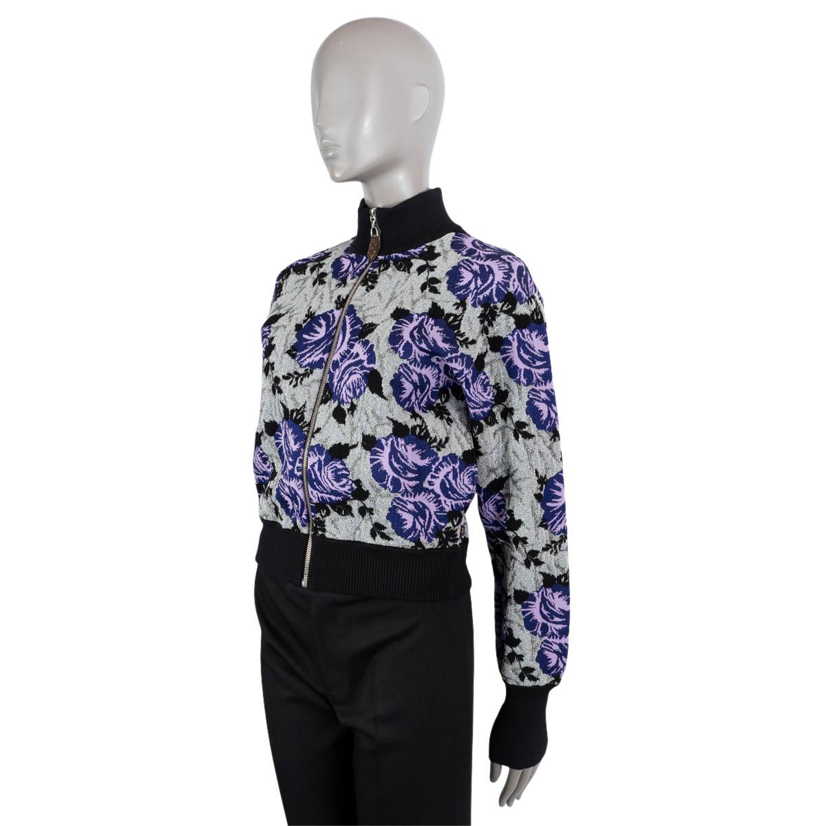 LOUIS VUITTON silver & purple FLORAL LUREX JACQUARD BOMBER Jacket S In New Condition For Sale In Zürich, CH