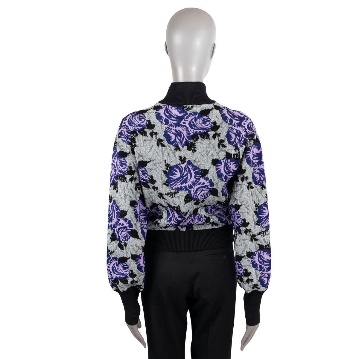 Women's LOUIS VUITTON silver & purple FLORAL LUREX JACQUARD BOMBER Jacket S For Sale