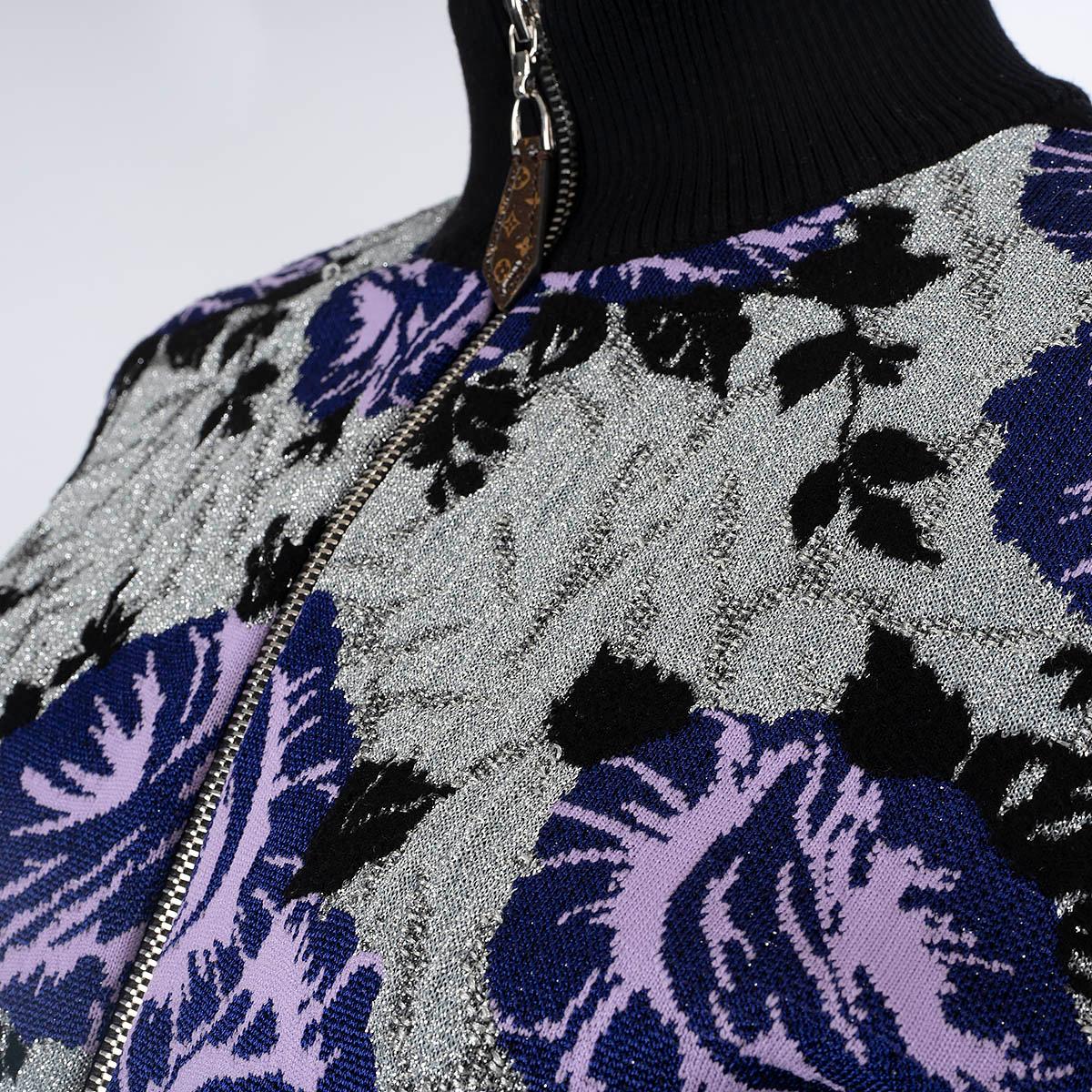 LOUIS VUITTON silver & purple FLORAL LUREX JACQUARD BOMBER Jacket S For Sale 2