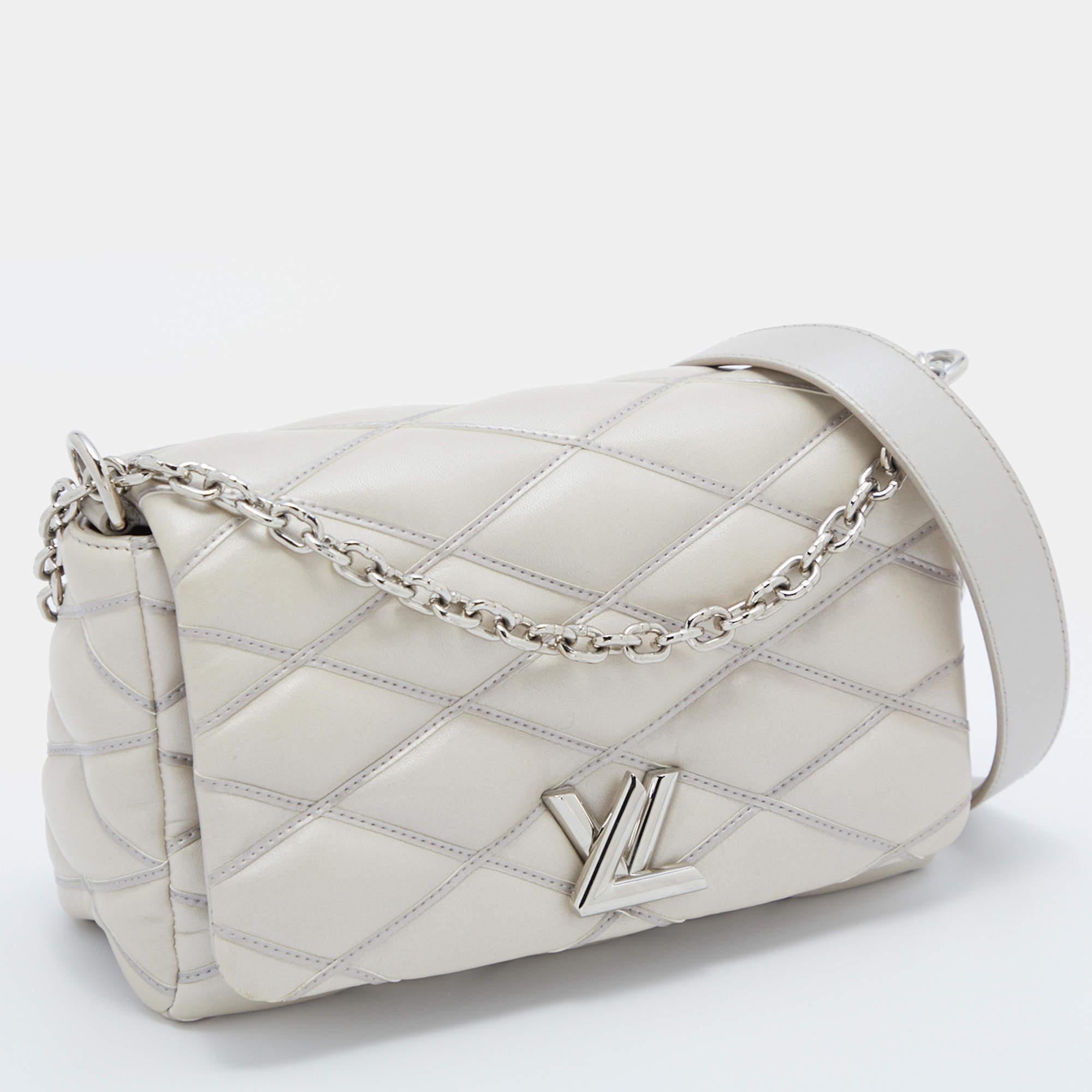 Women's Louis Vuitton Silver Quilted Lambskin Leather GO-14 Malletage PM Bag