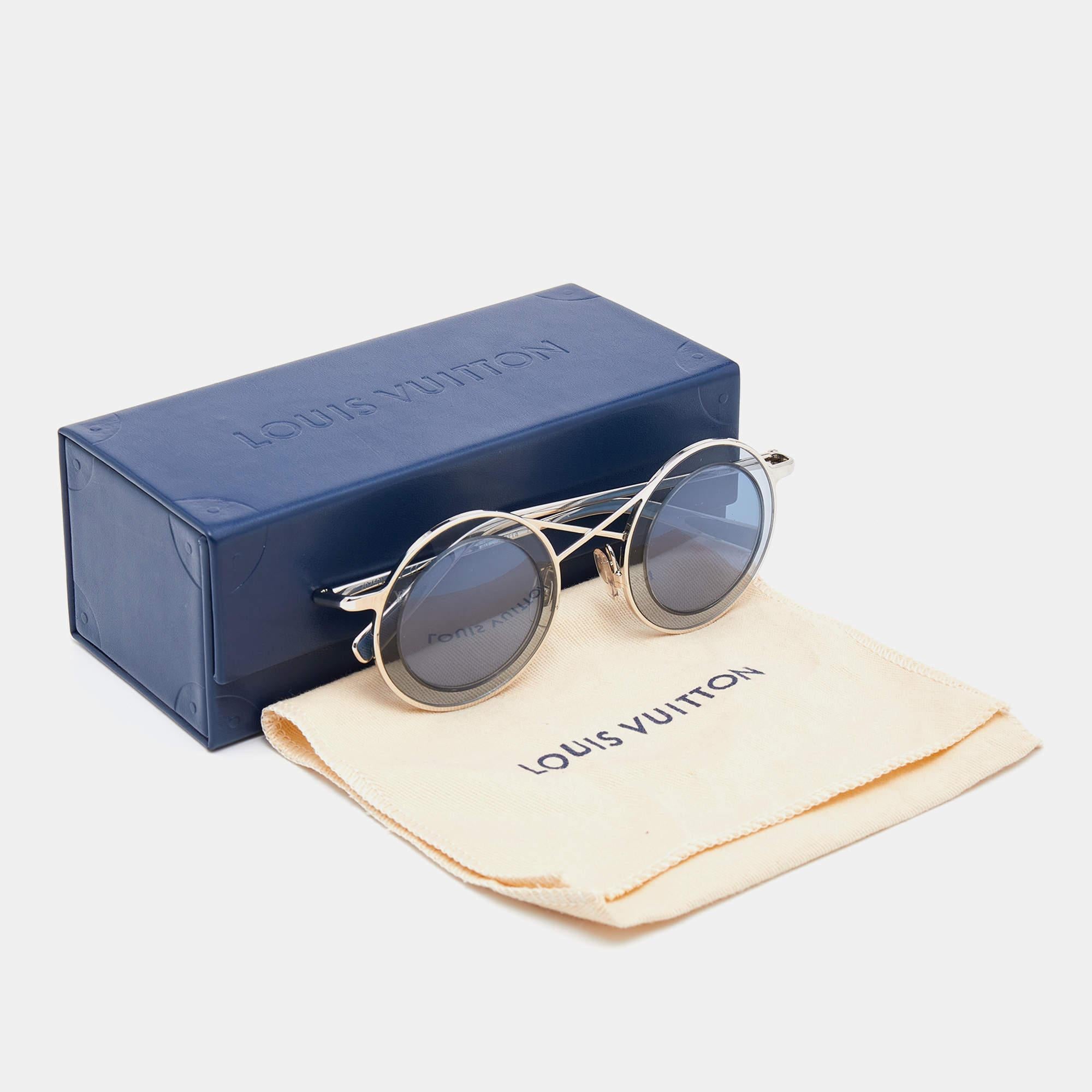 Louis Vuitton Silver Tone/Blue Z0750U Aman Round Sunglasses In Fair Condition In Dubai, Al Qouz 2