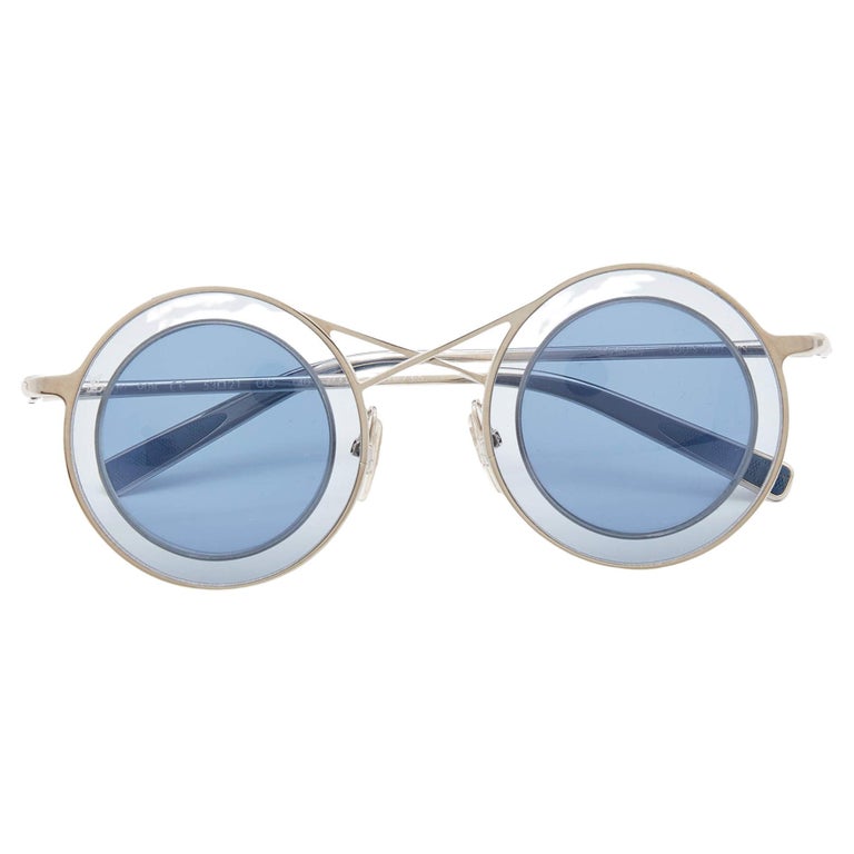 Louis Vuitton Silver Tone/Blue Z0750U Aman Round Sunglasses For Sale at  1stDibs