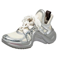 Louis Vuitton Silver/White Leather And Mesh Archlight Sneakers Size 38.5