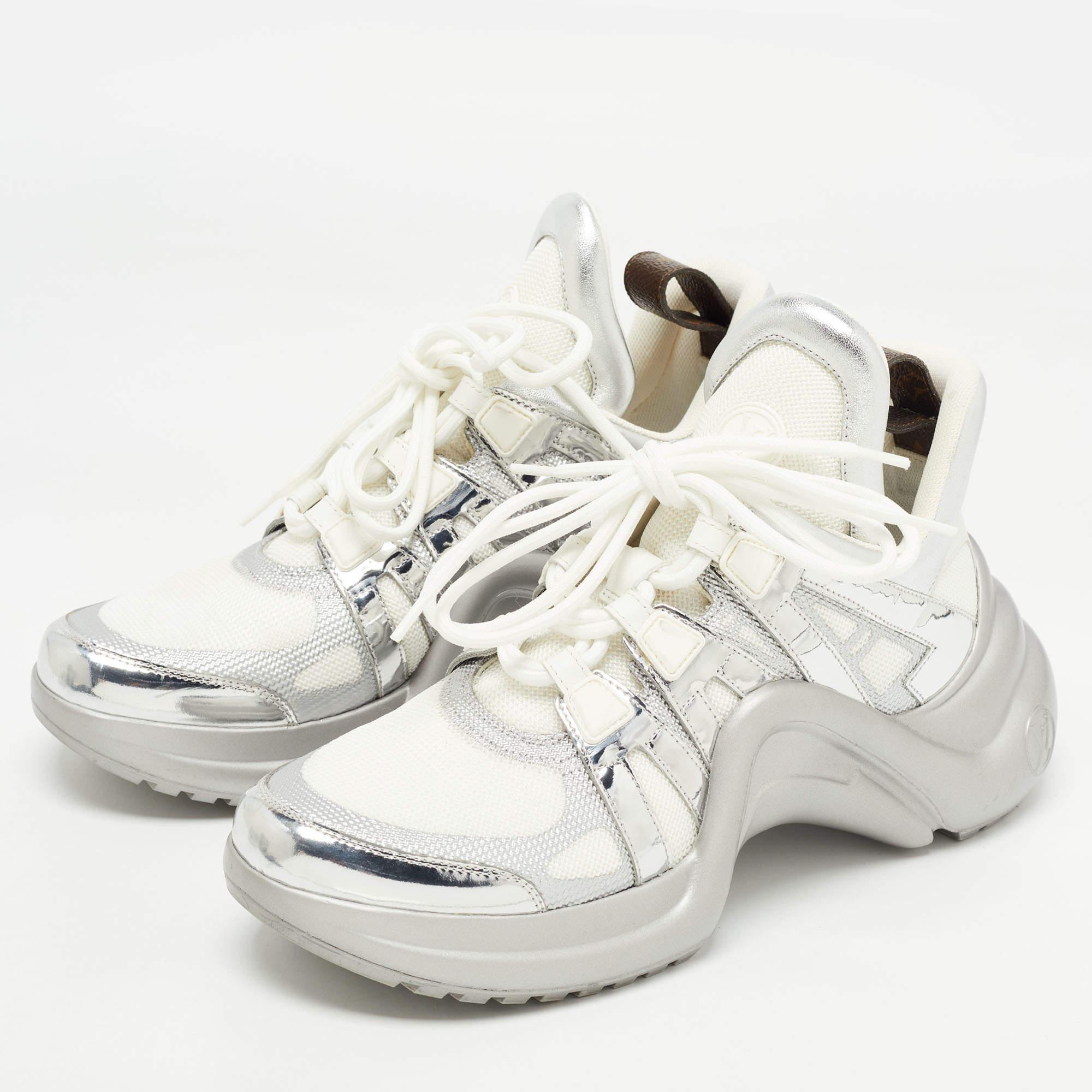 Women's Louis Vuitton Silver/White Leather and Mesh Archlight Sneakers Size 39