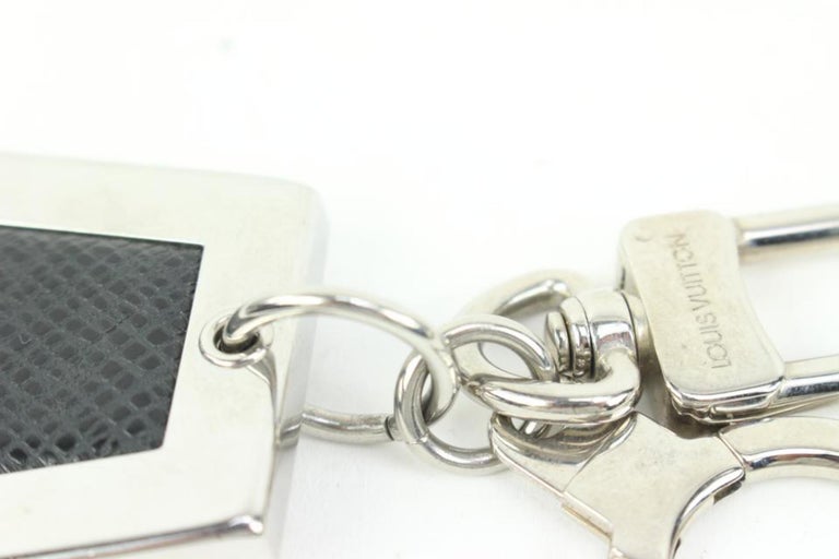 Louis Vuitton Black Taiga Leather Silver Logo Keychain Bag Charm