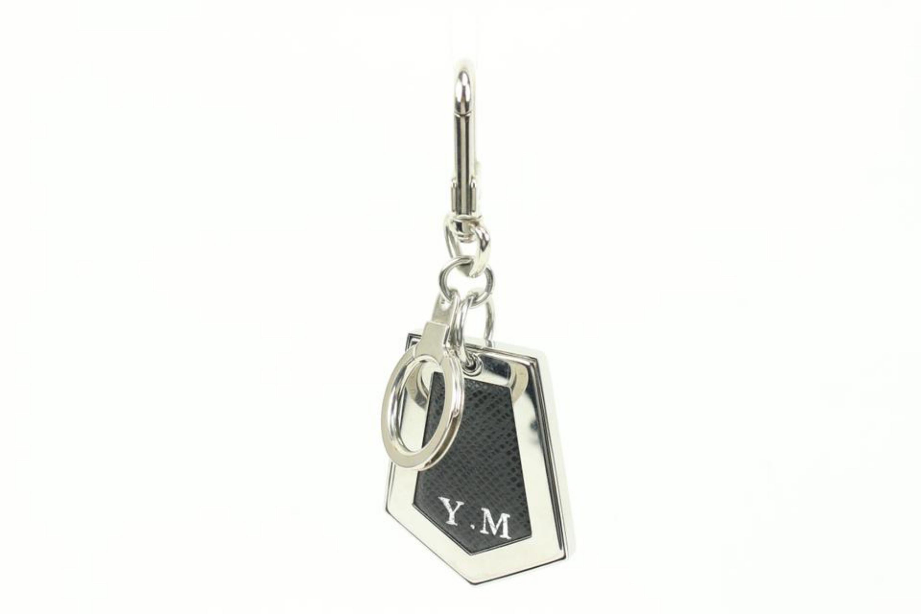 Gray Louis Vuitton Silver x Black Taiga Keychain Bag Charm Pendant 45lz421s For Sale