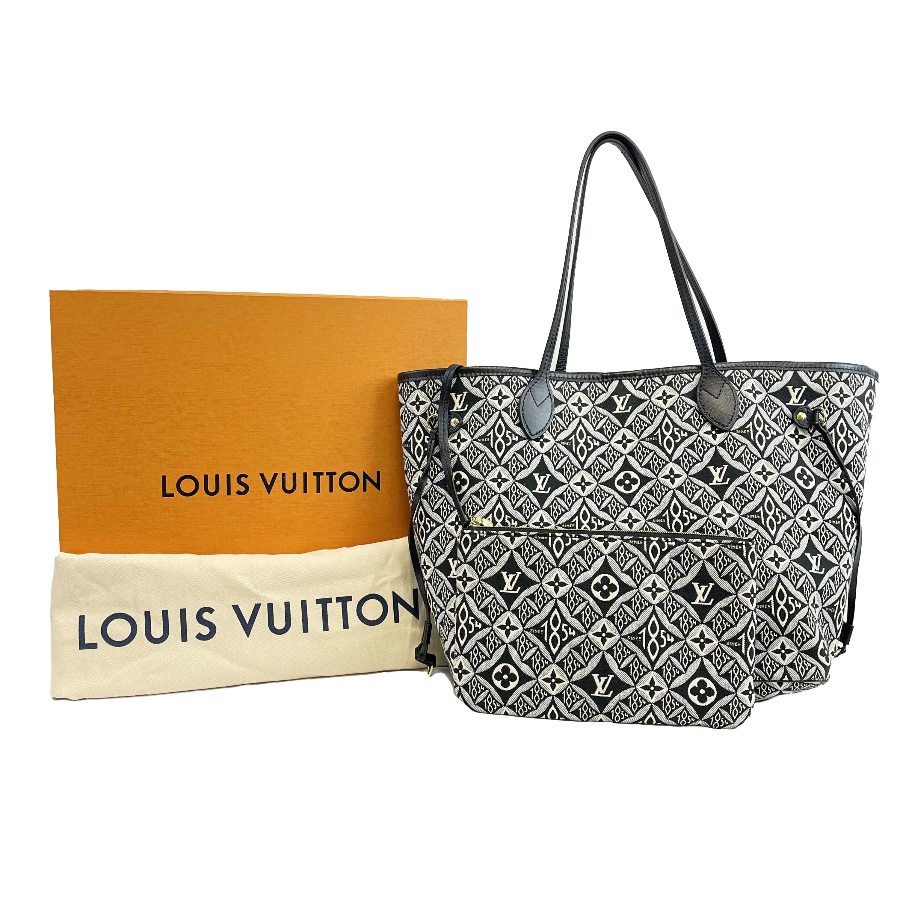 Louis Vuitton - Since 1854 Neverfull MM - Black / White Jacquard Tote w/ Pouch In Excellent Condition In Sanford, FL