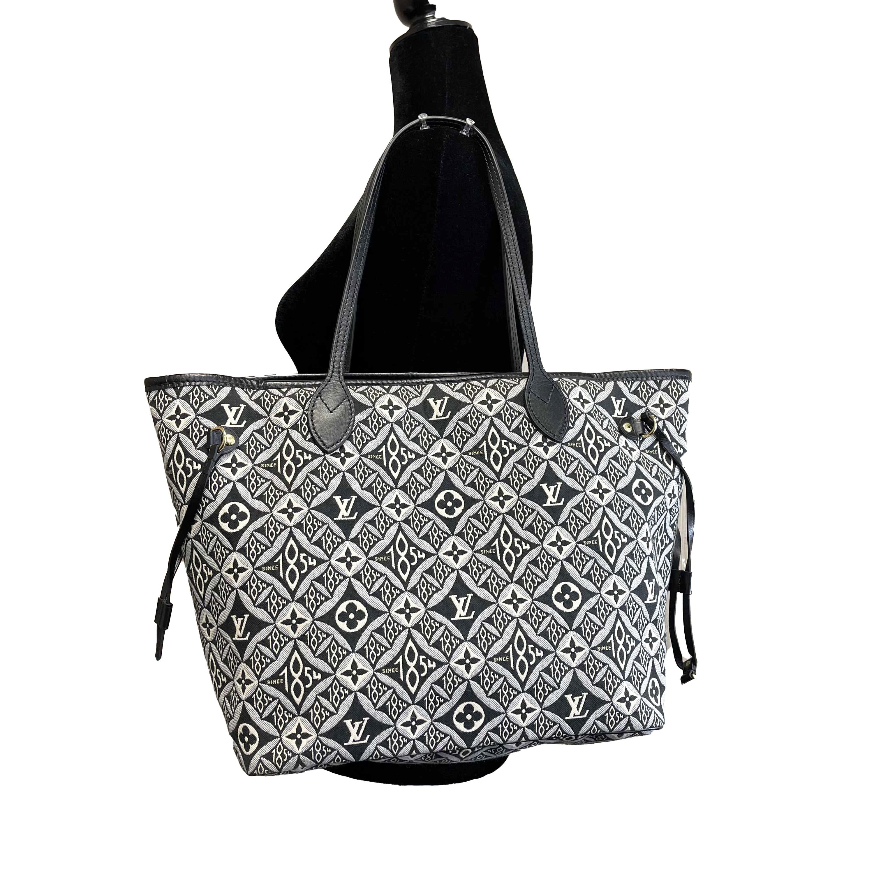 Louis Vuitton - Since 1854 Neverfull MM - Black / White Jacquard Tote w/ Pouch 3